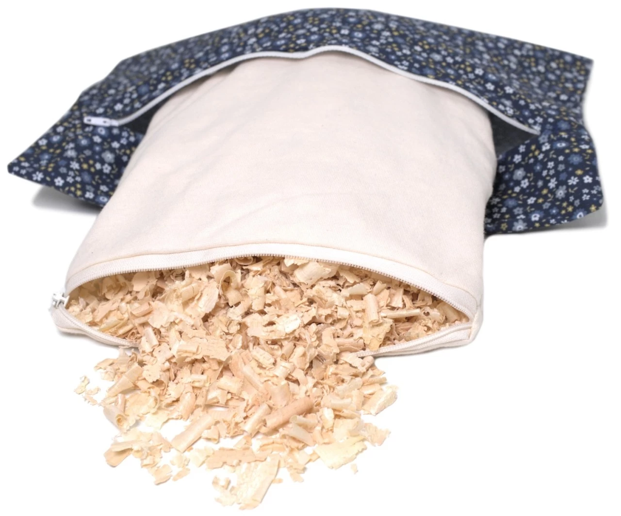 Zirbenholzkissen 30x20cm Bio-Inlett + Bio-Bezug Blümchen-blau – Bild 2